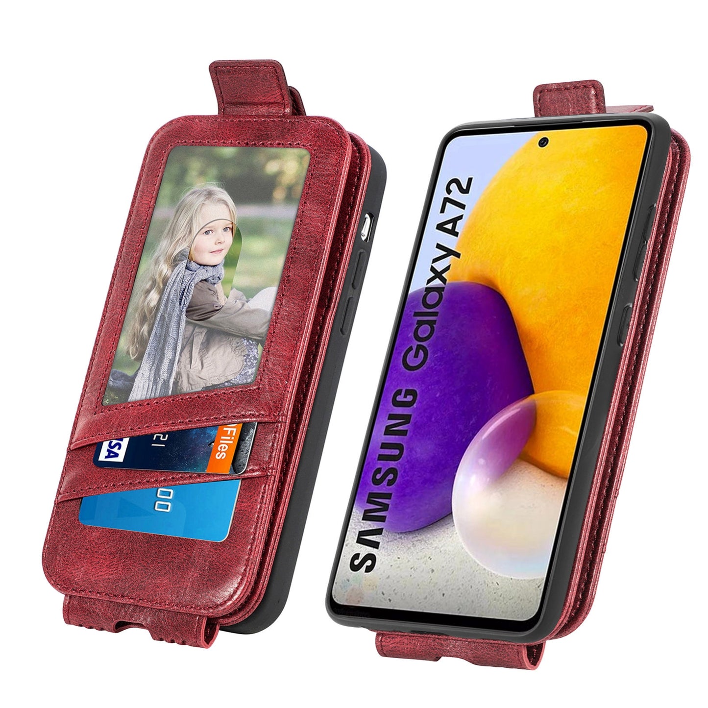 Samsung Galaxy A72 4G Zipper Wallet Case - Vertical Flip Leather Phone Cover with Multiple Card Slots and Stand