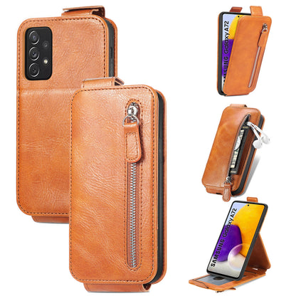 Samsung Galaxy A72 5G Zipper Wallet Case - Vertical Flip Leather Phone Cover with Multiple Card Slots and Stand