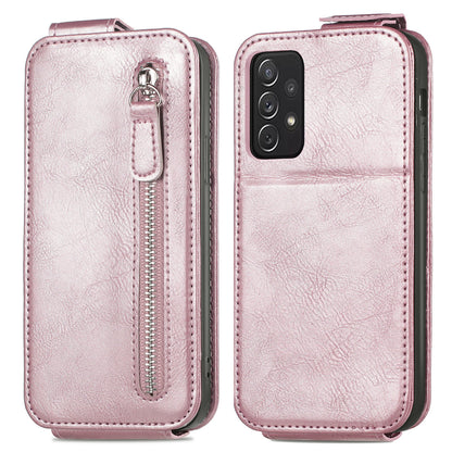 Samsung Galaxy A72 4G Zipper Wallet Case - Vertical Flip Leather Phone Cover with Multiple Card Slots and Stand