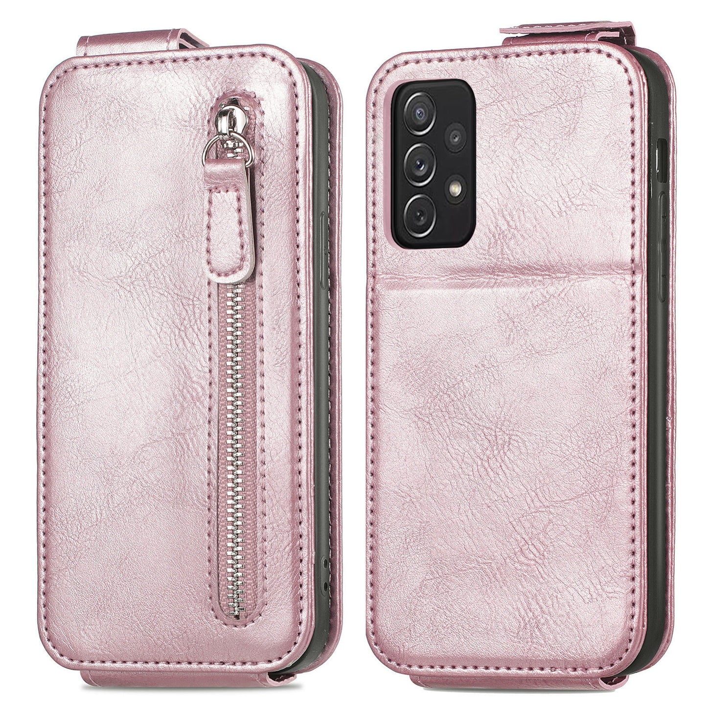 Samsung Galaxy A72 5G Zipper Wallet Case - Vertical Flip Leather Phone Cover with Multiple Card Slots and Stand