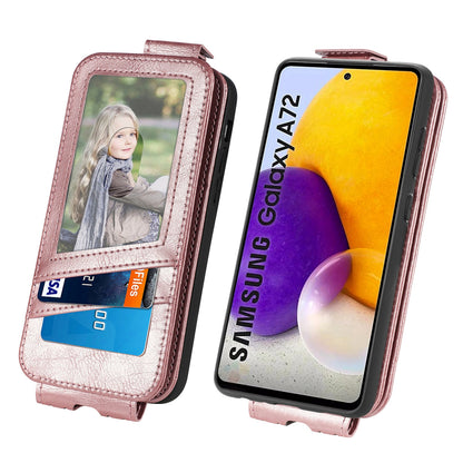 Samsung Galaxy A72 4G Zipper Wallet Case - Vertical Flip Leather Phone Cover with Multiple Card Slots and Stand