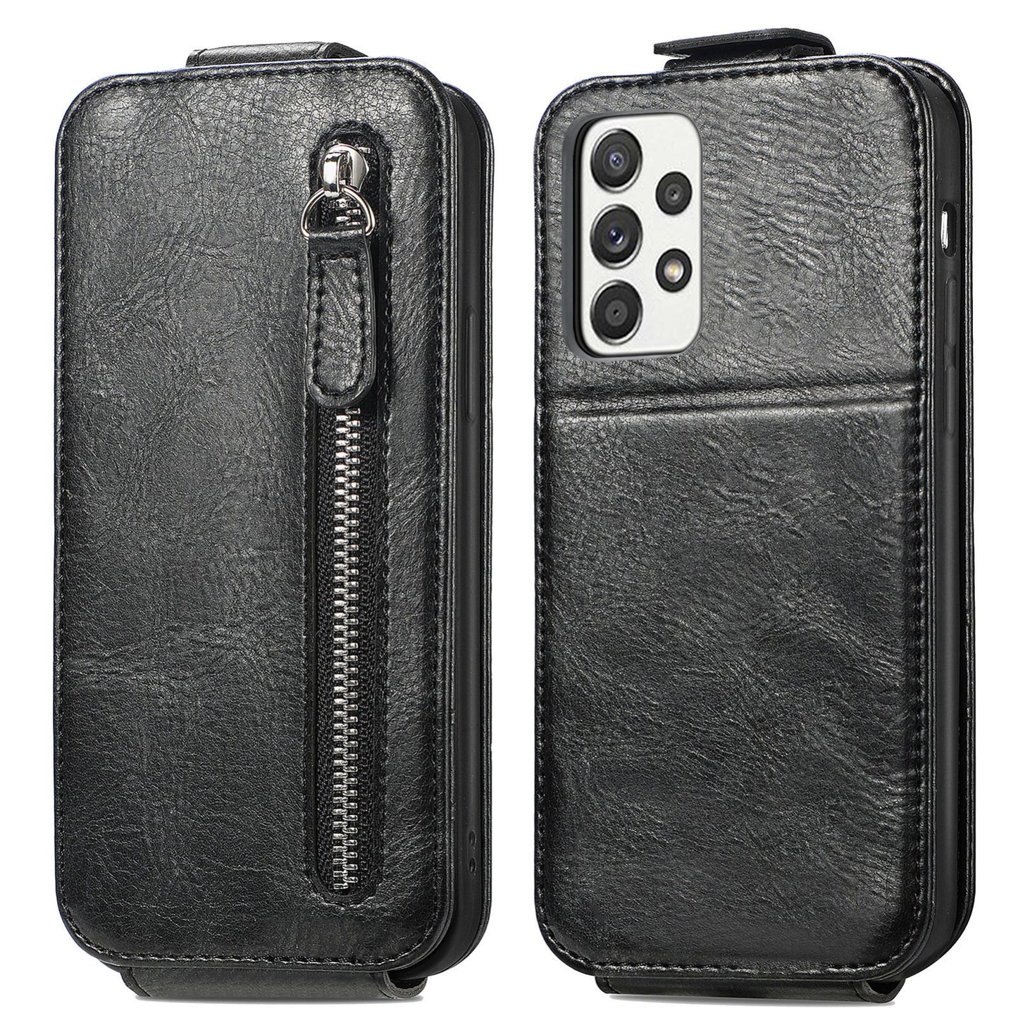 Samsung Galaxy A52 5G Zipper Wallet Case - Vertical Flip Leather Phone Cover with Multiple Card Slots and Stand