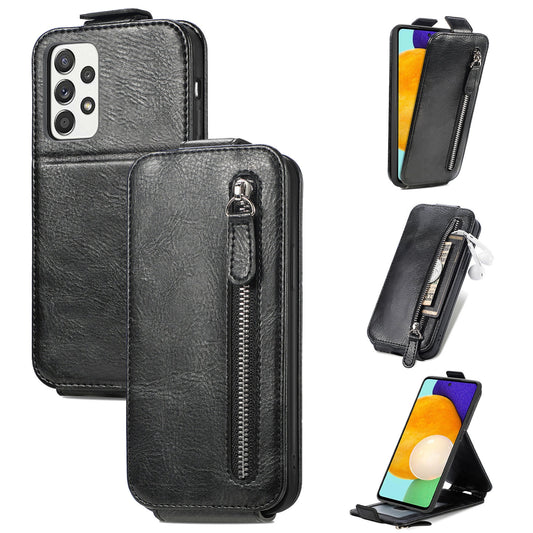 Samsung Galaxy A52 5G Zipper Wallet Case - Vertical Flip Leather Phone Cover with Multiple Card Slots and Stand