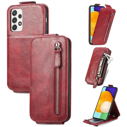 Samsung Galaxy A52 5G Zipper Wallet Case - Vertical Flip Leather Phone Cover with Multiple Card Slots and Stand