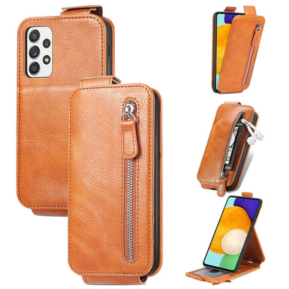 Samsung Galaxy A52 4G Zipper Wallet Case - Vertical Flip Leather Phone Cover with Multiple Card Slots and Stand