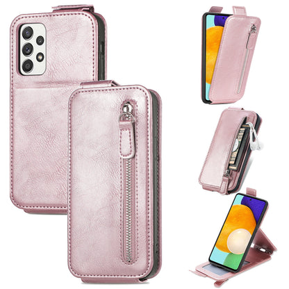 Samsung Galaxy A52 4G Zipper Wallet Case - Vertical Flip Leather Phone Cover with Multiple Card Slots and Stand