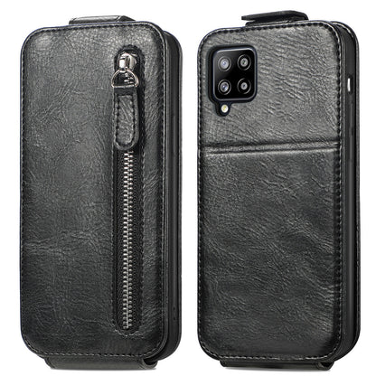 Samsung Galaxy A42 5G Zipper Wallet Case - Vertical Flip Leather Phone Cover with Multiple Card Slots and Stand