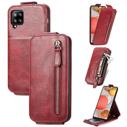 Samsung Galaxy A42 5G Zipper Wallet Case - Vertical Flip Leather Phone Cover with Multiple Card Slots and Stand