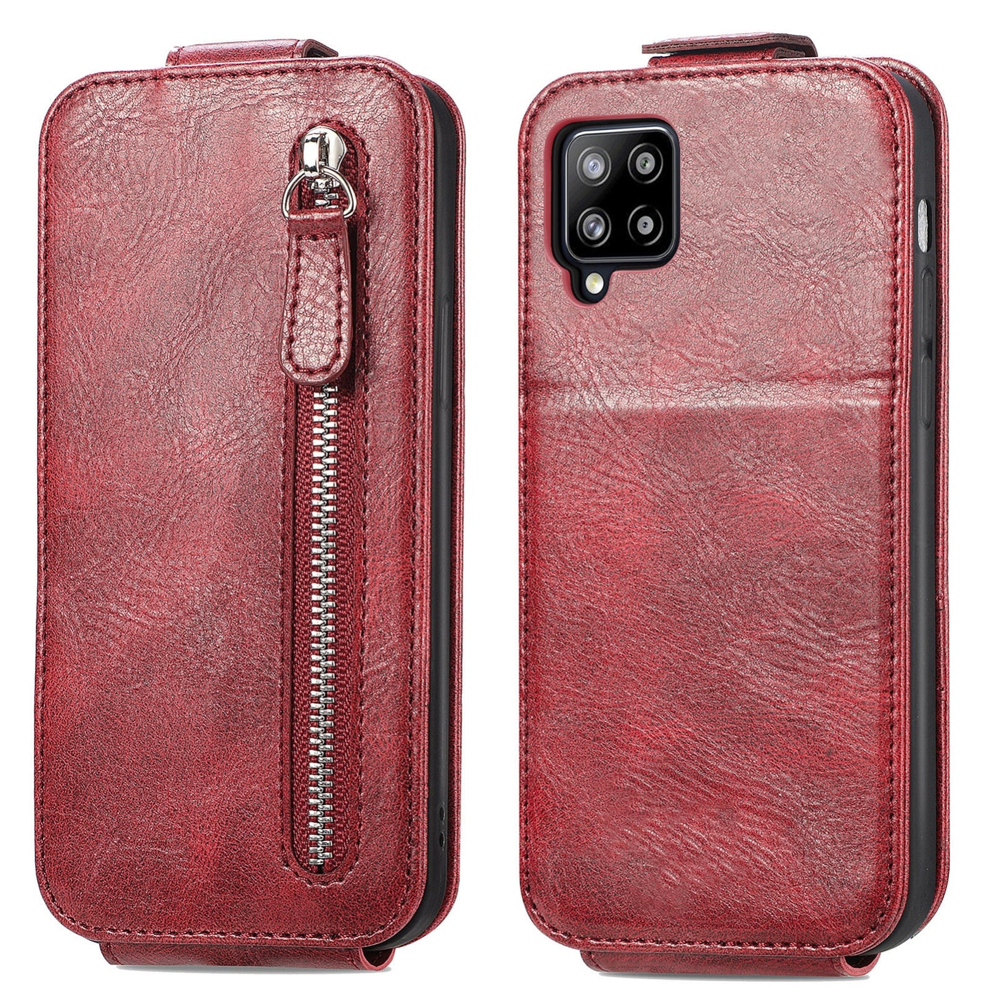 Samsung Galaxy A42 5G Zipper Wallet Case - Vertical Flip Leather Phone Cover with Multiple Card Slots and Stand