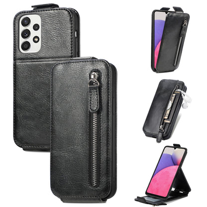 Samsung Galaxy A33 5G Zipper Wallet Case - Vertical Flip Leather Phone Cover with Multiple Card Slots and Stand