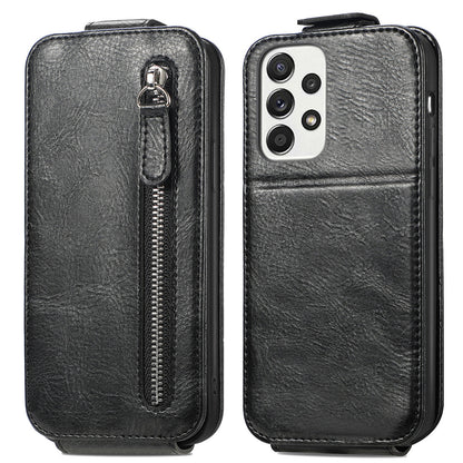 Samsung Galaxy A33 5G Zipper Wallet Case - Vertical Flip Leather Phone Cover with Multiple Card Slots and Stand