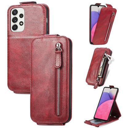 Samsung Galaxy A33 5G Zipper Wallet Case - Vertical Flip Leather Phone Cover with Multiple Card Slots and Stand