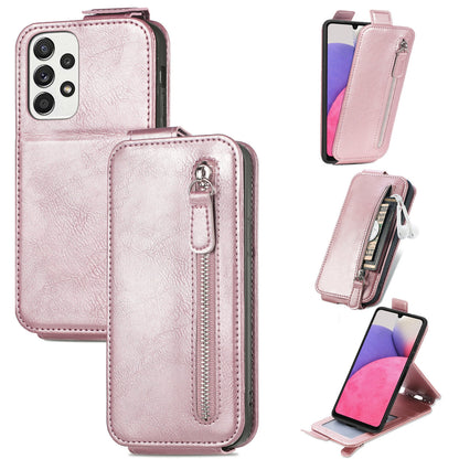 Samsung Galaxy A33 5G Zipper Wallet Case - Vertical Flip Leather Phone Cover with Multiple Card Slots and Stand