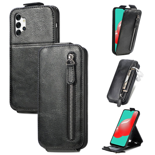 Samsung Galaxy A32 5G Zipper Wallet Case - Vertical Flip Leather Phone Cover with Multiple Card Slots and Stand