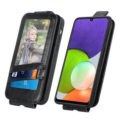 Samsung Galaxy A22 4G Zipper Wallet Case - Vertical Flip Leather Phone Cover with Multiple Card Slots and Stand
