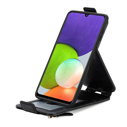 Samsung Galaxy A22 4G Zipper Wallet Case - Vertical Flip Leather Phone Cover with Multiple Card Slots and Stand