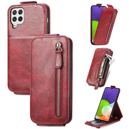 Samsung Galaxy A22 4G Zipper Wallet Case - Vertical Flip Leather Phone Cover with Multiple Card Slots and Stand