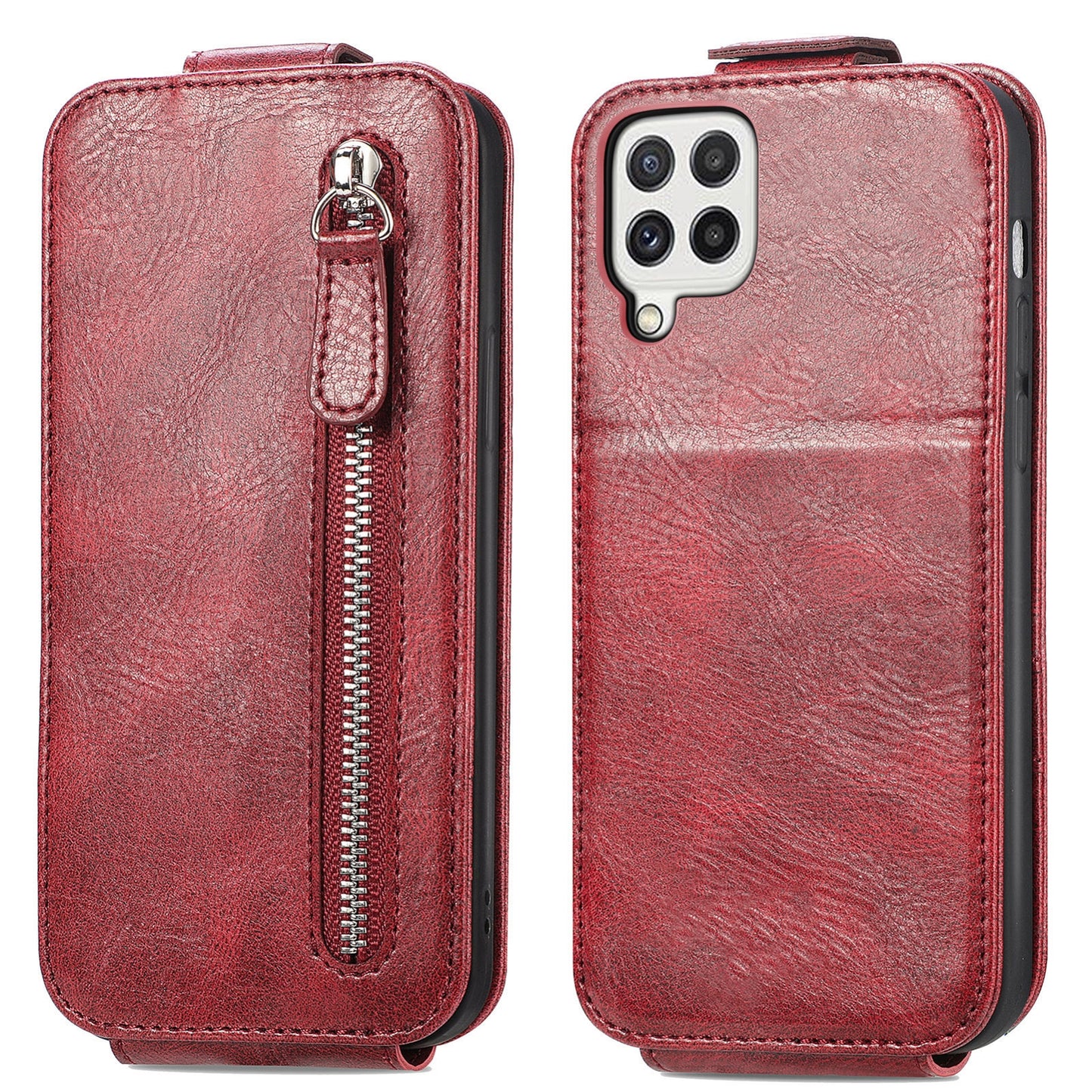 Samsung Galaxy A22 4G Zipper Wallet Case - Vertical Flip Leather Phone Cover with Multiple Card Slots and Stand