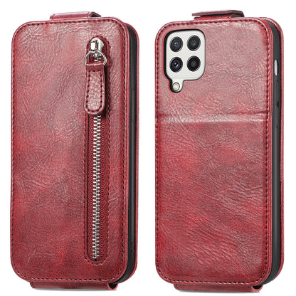 Samsung Galaxy A22 4G Zipper Wallet Case - Vertical Flip Leather Phone Cover with Multiple Card Slots and Stand