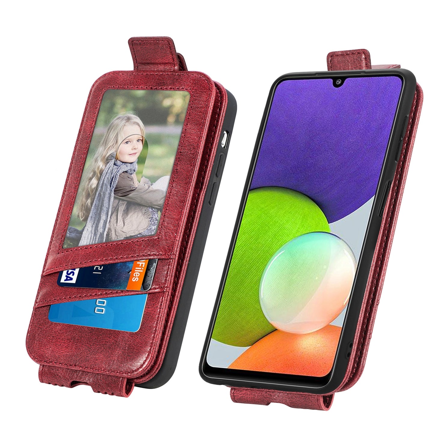 Samsung Galaxy A22 4G Zipper Wallet Case - Vertical Flip Leather Phone Cover with Multiple Card Slots and Stand