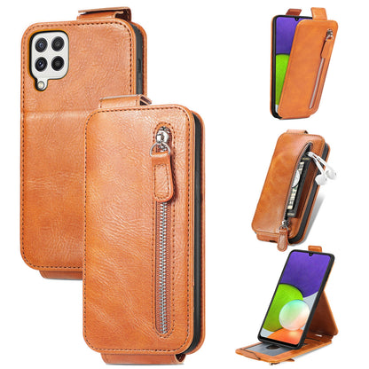 Samsung Galaxy A22 4G Zipper Wallet Case - Vertical Flip Leather Phone Cover with Multiple Card Slots and Stand