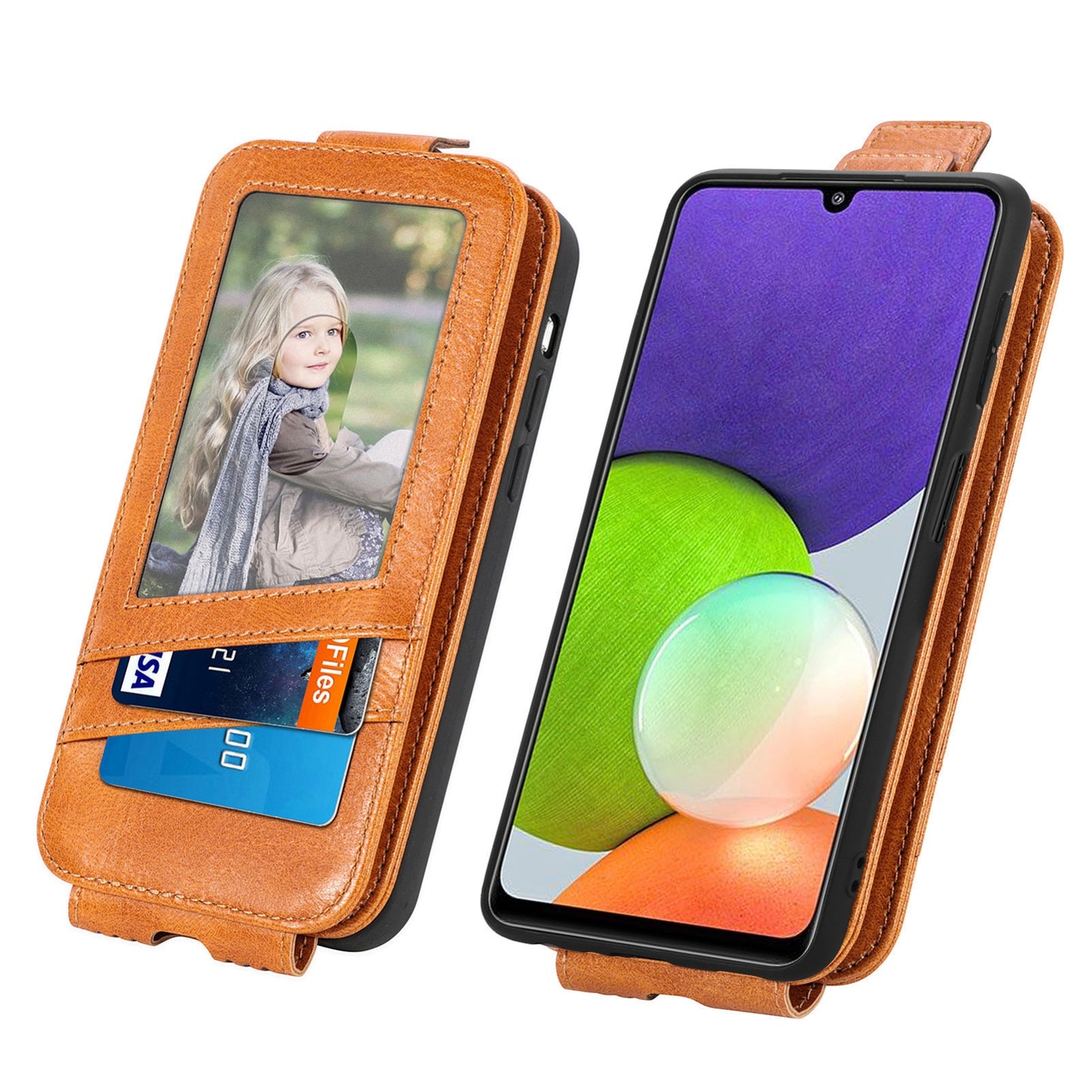 Samsung Galaxy A22 4G Zipper Wallet Case - Vertical Flip Leather Phone Cover with Multiple Card Slots and Stand