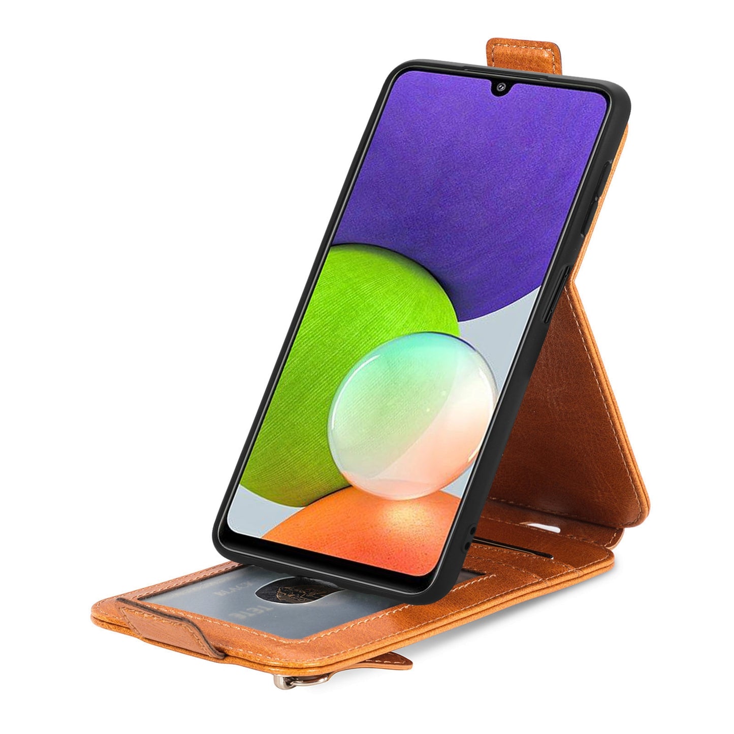 Samsung Galaxy A22 4G Zipper Wallet Case - Vertical Flip Leather Phone Cover with Multiple Card Slots and Stand