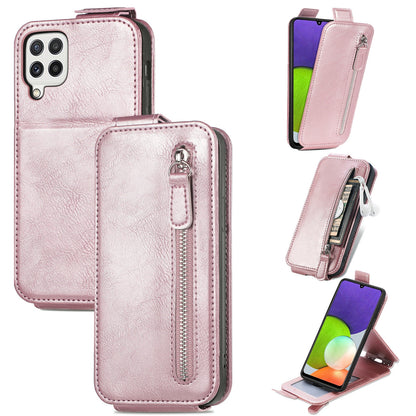 Samsung Galaxy A22 4G Zipper Wallet Case - Vertical Flip Leather Phone Cover with Multiple Card Slots and Stand