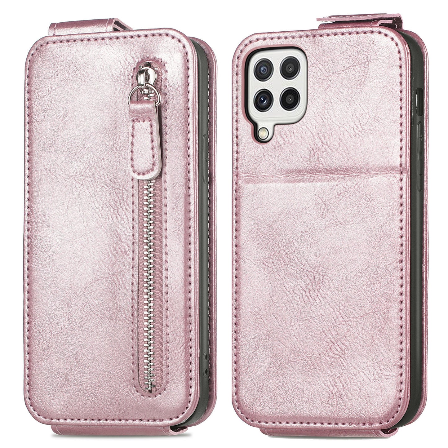 Samsung Galaxy A22 4G Zipper Wallet Case - Vertical Flip Leather Phone Cover with Multiple Card Slots and Stand