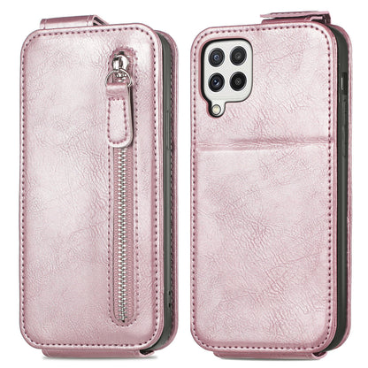 Samsung Galaxy A22 4G Zipper Wallet Case - Vertical Flip Leather Phone Cover with Multiple Card Slots and Stand