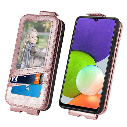 Samsung Galaxy A22 4G Zipper Wallet Case - Vertical Flip Leather Phone Cover with Multiple Card Slots and Stand