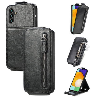 Samsung Galaxy A13 5G Zipper Wallet Case - Vertical Flip Leather Phone Cover with Multiple Card Slots and Stand