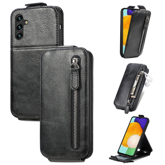 Samsung Galaxy A13 5G Zipper Wallet Case - Vertical Flip Leather Phone Cover with Multiple Card Slots and Stand