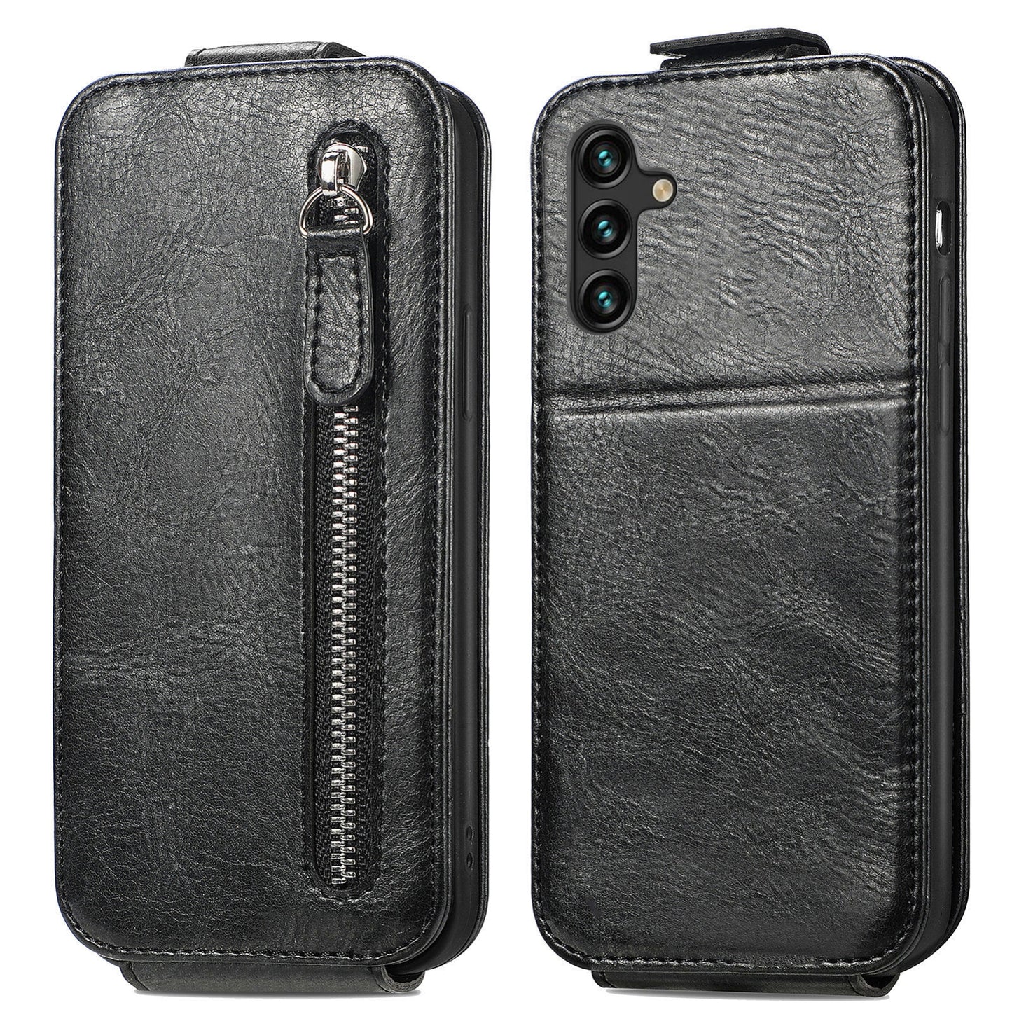 Samsung Galaxy A13 5G Zipper Wallet Case - Vertical Flip Leather Phone Cover with Multiple Card Slots and Stand