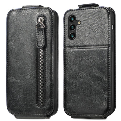 Samsung Galaxy A13 5G Zipper Wallet Case - Vertical Flip Leather Phone Cover with Multiple Card Slots and Stand