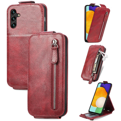 Samsung Galaxy A13 5G Zipper Wallet Case - Vertical Flip Leather Phone Cover with Multiple Card Slots and Stand