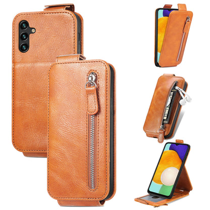 Samsung Galaxy A13 5G Zipper Wallet Case - Vertical Flip Leather Phone Cover with Multiple Card Slots and Stand