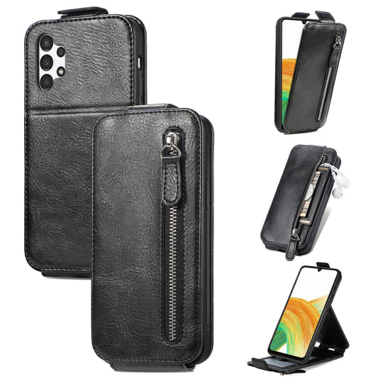 Samsung Galaxy A13 4G Zipper Wallet Case - Vertical Flip Leather Phone Cover with Multiple Card Slots and Stand