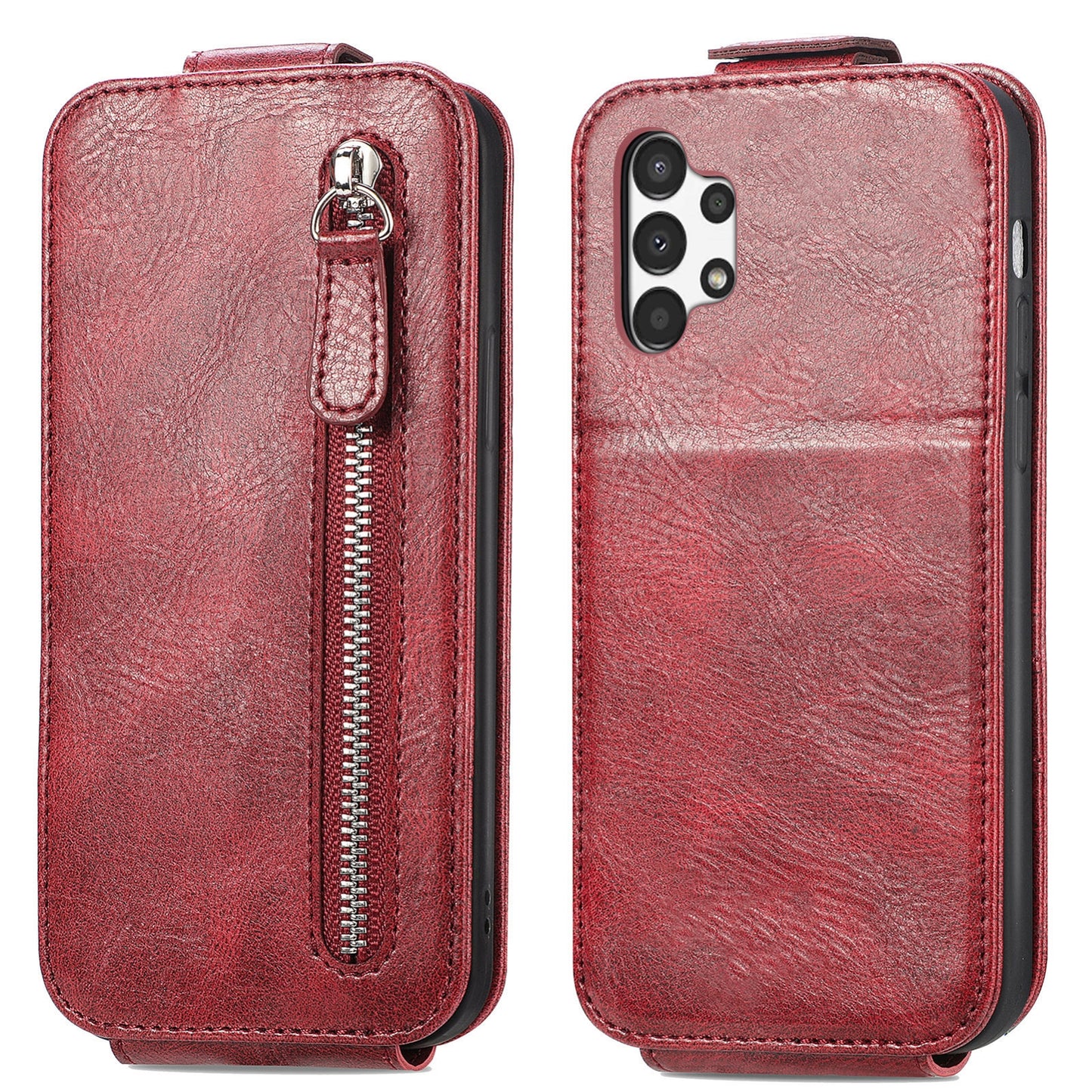 Samsung Galaxy A13 4G Zipper Wallet Case - Vertical Flip Leather Phone Cover with Multiple Card Slots and Stand