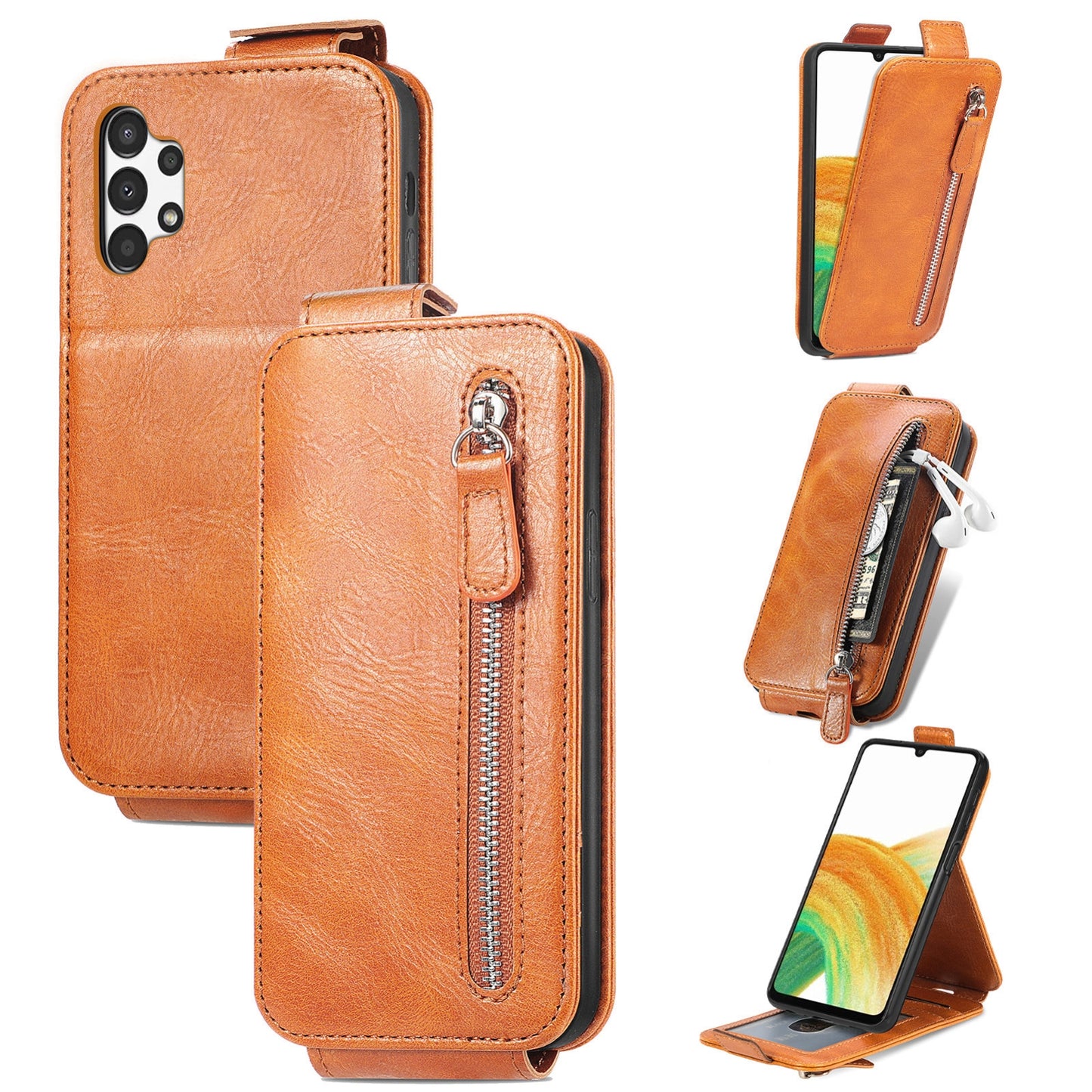 Samsung Galaxy A13 4G Zipper Wallet Case - Vertical Flip Leather Phone Cover with Multiple Card Slots and Stand
