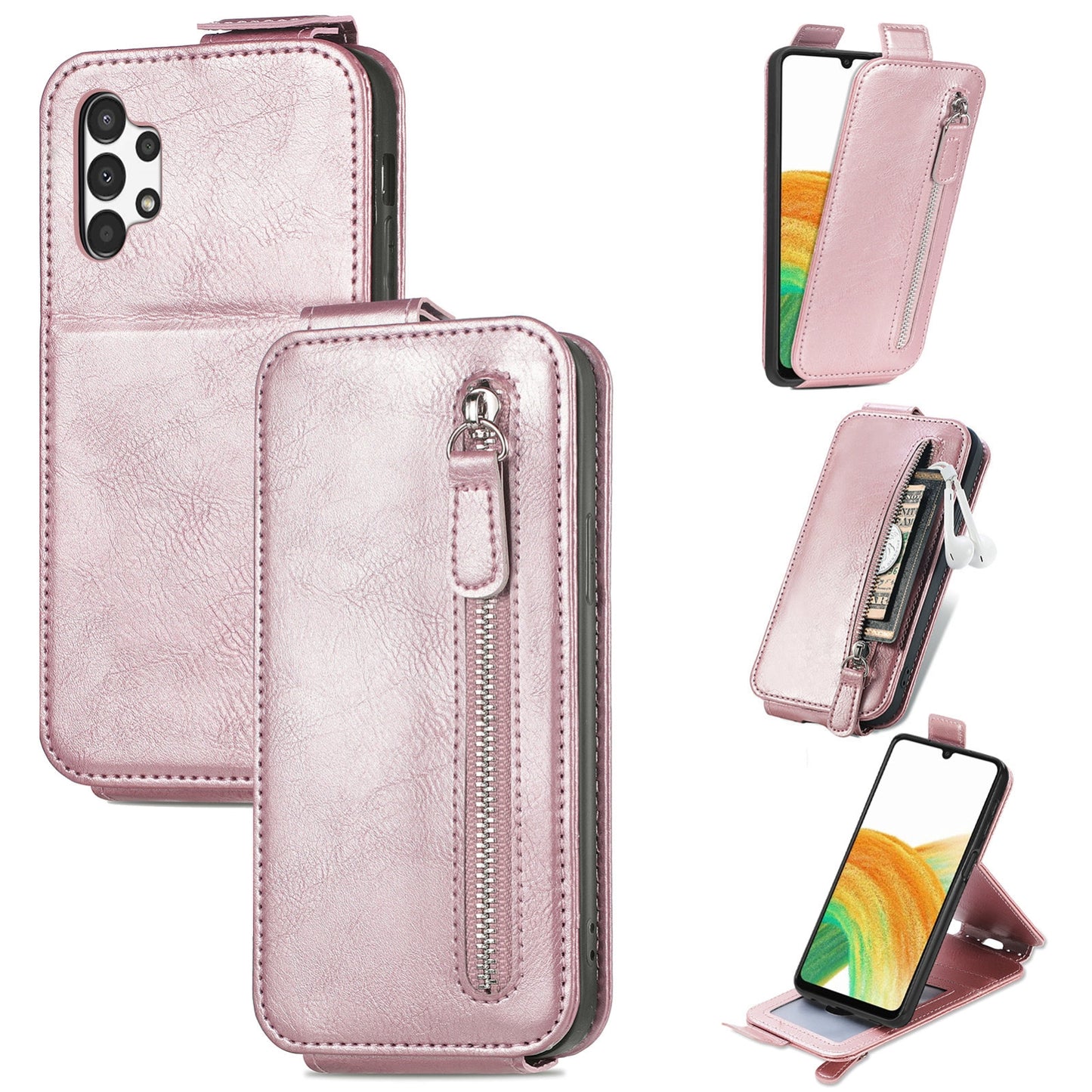Samsung Galaxy A13 4G Zipper Wallet Case - Vertical Flip Leather Phone Cover with Multiple Card Slots and Stand