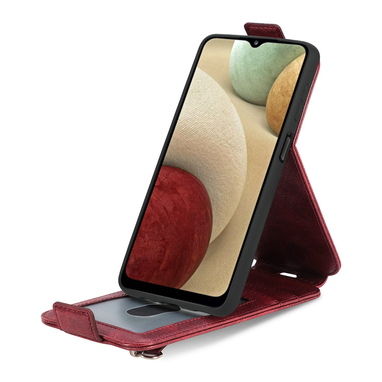 Samsung Galaxy A12 Zipper Wallet Case - Vertical Flip Leather Phone Cover with Multiple Card Slots and Stand