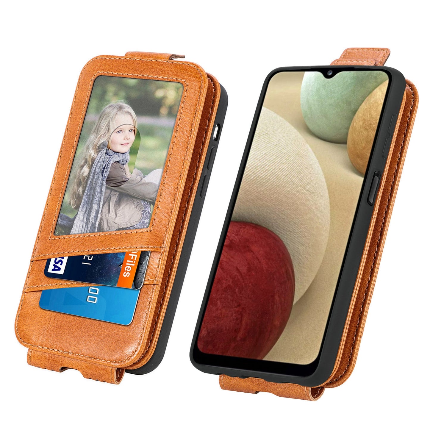 Samsung Galaxy A12 Zipper Wallet Case - Vertical Flip Leather Phone Cover with Multiple Card Slots and Stand