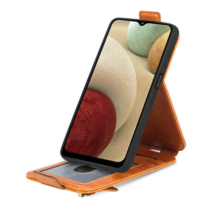 Samsung Galaxy A12 Zipper Wallet Case - Vertical Flip Leather Phone Cover with Multiple Card Slots and Stand