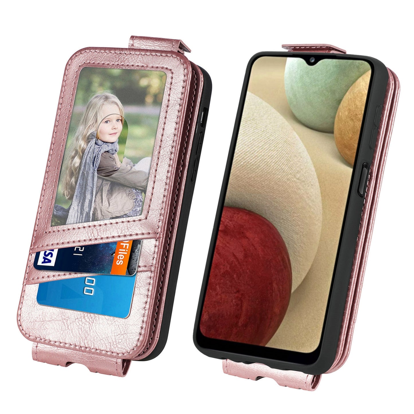 Samsung Galaxy A12 Zipper Wallet Case - Vertical Flip Leather Phone Cover with Multiple Card Slots and Stand