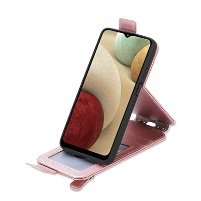 Samsung Galaxy A12 Zipper Wallet Case - Vertical Flip Leather Phone Cover with Multiple Card Slots and Stand