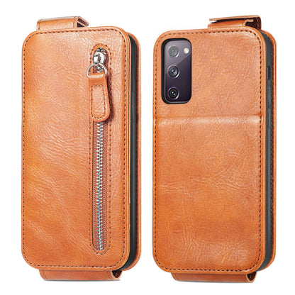 Samsung Galaxy S20 FE 2022 Zipper Wallet Case - Vertical Flip Leather Phone Cover with Multiple Card Slots and Stand