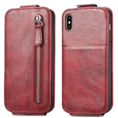 iPhone XS Max Zipper Wallet Case - Vertical Flip Leather Phone Cover with Multiple Card Slots and Stand