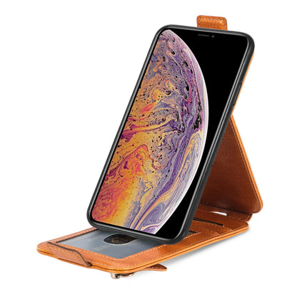 iPhone XS Max Zipper Wallet Case - Vertical Flip Leather Phone Cover with Multiple Card Slots and Stand