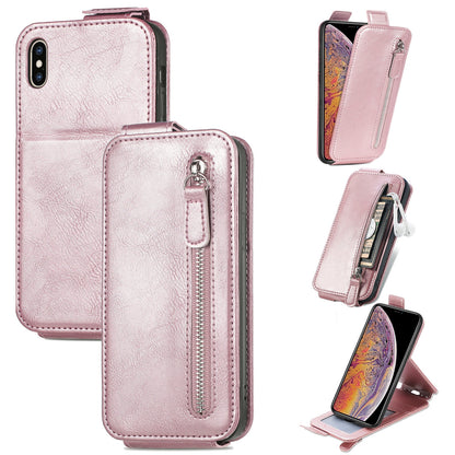 iPhone XS Max Zipper Wallet Case - Vertical Flip Leather Phone Cover with Multiple Card Slots and Stand